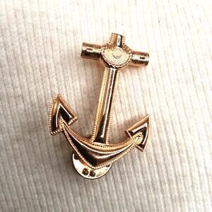 💎Military Navy Anchor Brooch Gold Tone Dotted Border Double Pins
